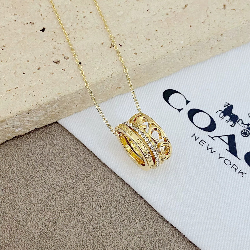 Coach Rhinestone Geometric Round 3 Rings Removable Metal Necklace - Picture 2 of 7